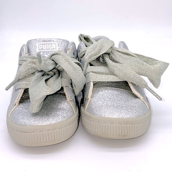 Puma Silver Glitter Basket Heart Sneakers - Picture 8 of 9